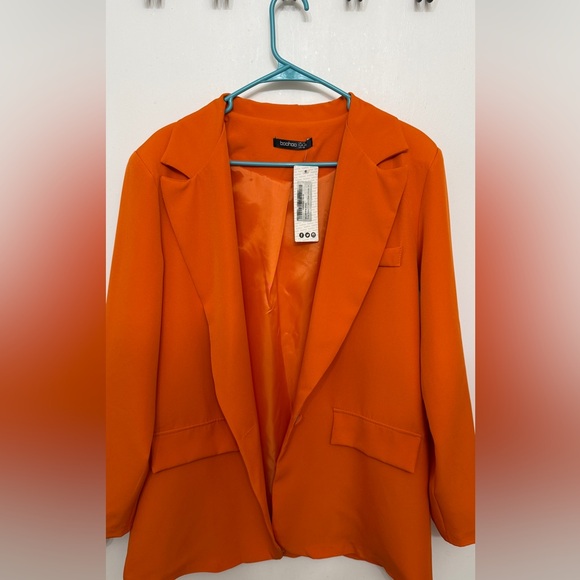NWT Boohoo Made in Italy Bold Orange Women's Blazer Size 10 - Picture 2 of 8